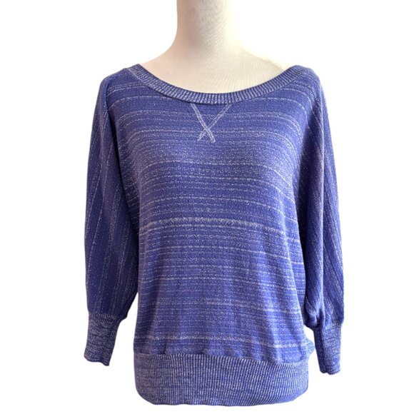 Mudd Tops - Mudd Women's Dolman Sleeve Purple and Silver Glitery Striped Shirt size L